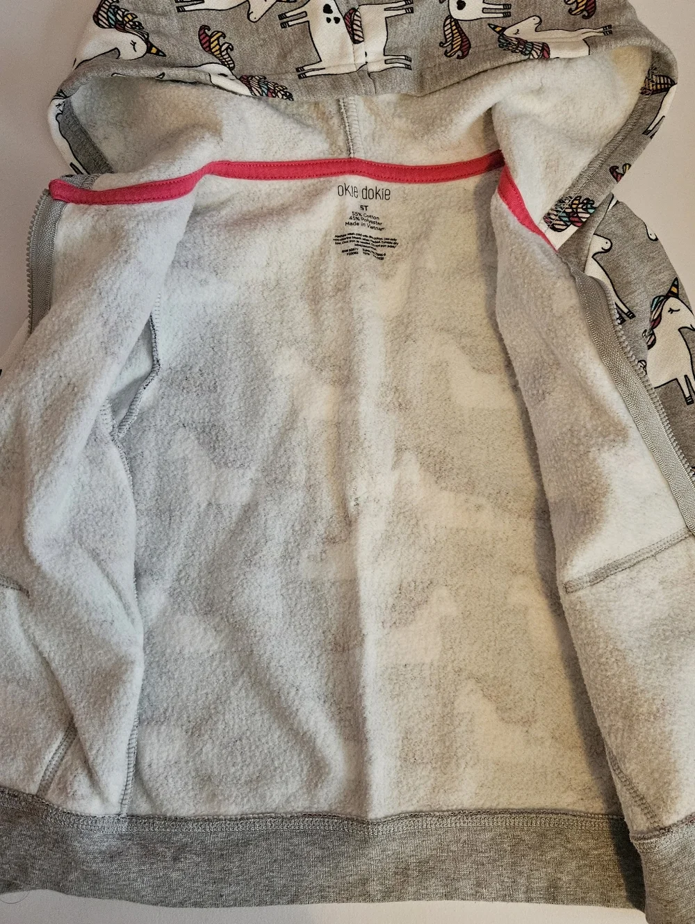 okie dokie Gray Unicorn Print Zip Hoodie Jacket 5T